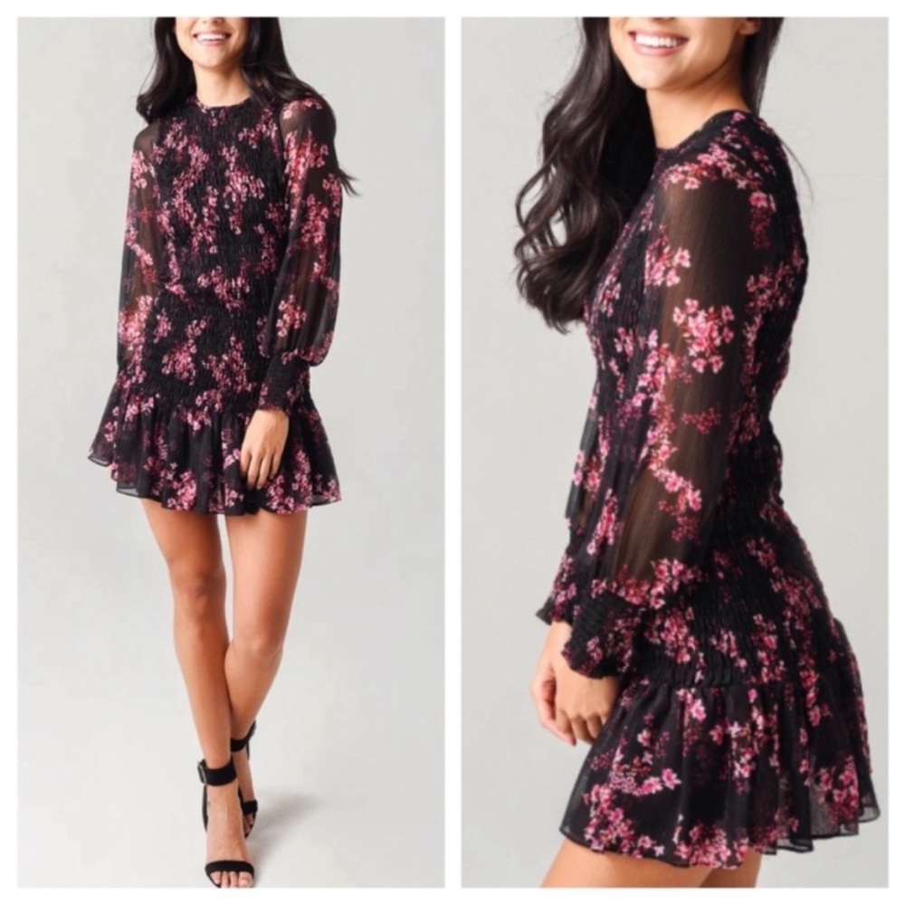 MISA Los Angeles Roisin Smocked Dress Berry Floral L
